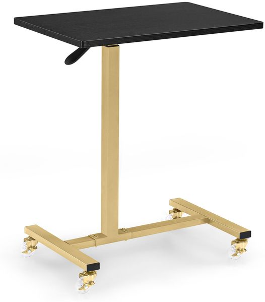 BarberPub Beistelltisch mit Rollen, Pflegetisch Höhenverstellbar, Salon-Tablettwagen Gold, Betttisch C Form, Friseurwagen, Wohnzimmer, 40 x 60 x 72/97cm, 2832(Schwarz-Gold)