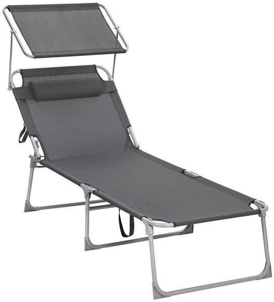 Songmics Gartenliege klappbar, mit Kopfstütze und verstellbarer Rückenlehne, 1x Sonnenliege, ohne Seitentasche, Grau, 71 x 200 x 38 cm Bild 5