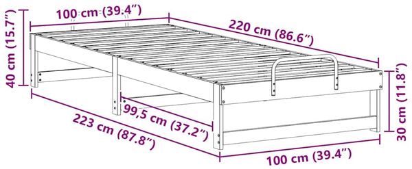 vidaXL Bettrahmen Weiß 100 x 220 cm Massives Kiefernholz 873173 Bild 10