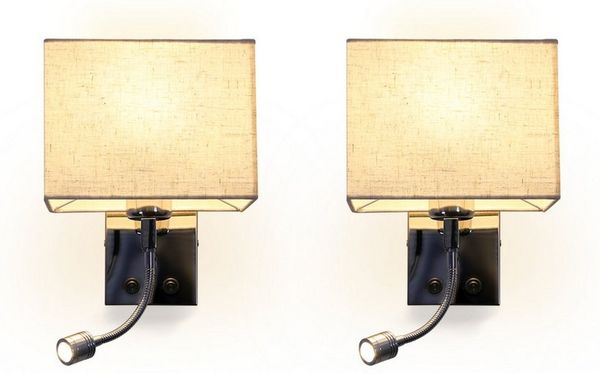 Nettlife Wandleuchte 2er Schlafzimmer mit schalter Innen wandlampe E27 Leselampe Bett Stoff, LED wechselbar, Bettlampe für Hotel Flur Wohnzimmer
