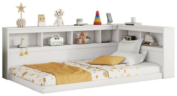 Flieks Kinderbett, Kinderbett Einzelbett 90x200cm mit Ablagefächer und Ladefunktion Bild 4