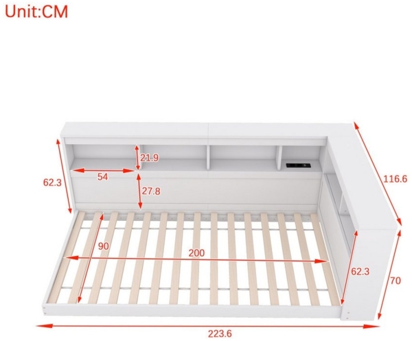 Flieks Kinderbett, Kinderbett Einzelbett 90x200cm mit Ablagefächer und Ladefunktion Bild 3