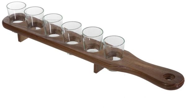 Schnapsbrett Servierbrett ca. 44 cm 6 Gläser Holz Schnapslatte Schnapsleiste
