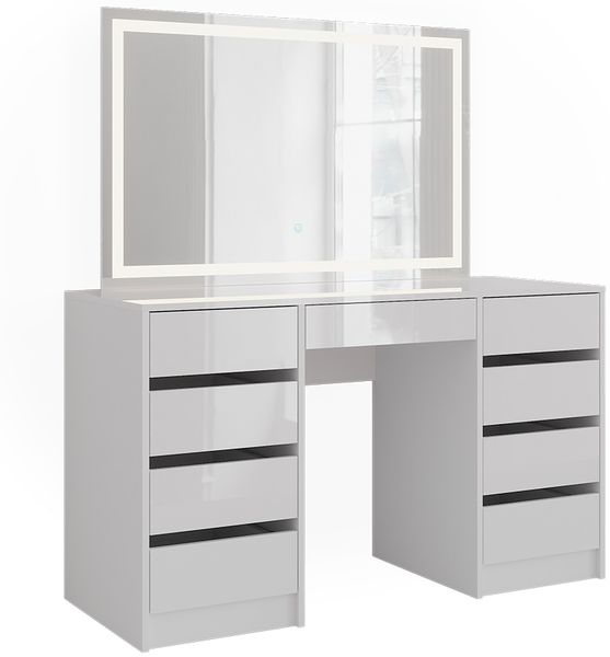 Schminktisch Sherry Weiß/Weiß Hochglanz 128.2 cm mit LED-Spiegel Vicco