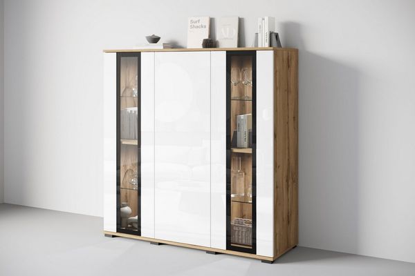 Home affaire Highboard Caro, modernes Design mit Glaseinsätzen, Breite 120 cm (1 St), grifflose Fronten mit Push-to-Open, höhenverstellbare Einlegeböden