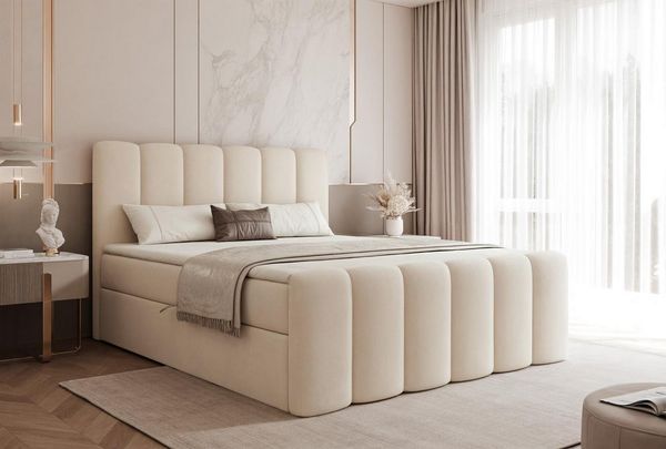 Compleo Boxbett BUBBLE, Wolkenbett, Bequem, Bonell, Topper, Doppelbett gepolstertes Kopfteil mit Bettkasten