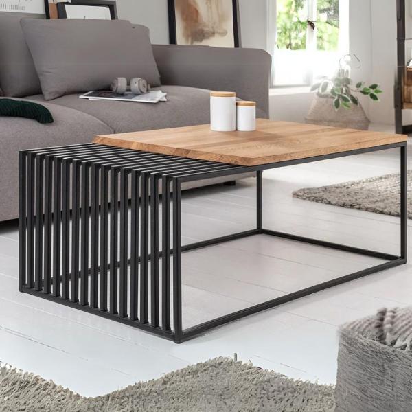 Design Couchtisch STRIVE 100cm Eiche geölt Industrial Design schwarz Metall