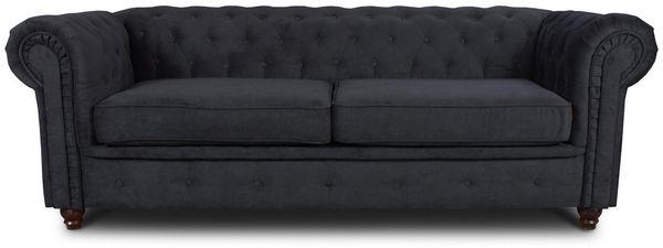 Sofa Chesterfield Asti 3-Sitzer, Couchgarnitur 3-er, Sofagarnitur, Couch mit Holzfüße, Polstersofa - Glamour Design (Schwarz (Capri 19))