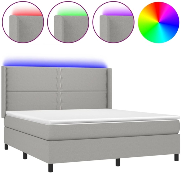 vidaXL Boxspringbett mit Matratze & LED Stoff Hellgrau 180x200 cm, Härtegrad: H2 [3138253]