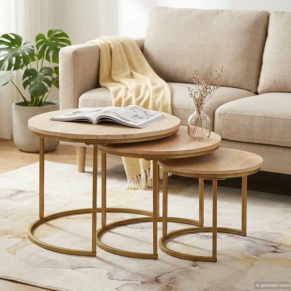 vidaXL Nesting-Couchtische 3 pcs Braun Massivholz Mango und Stahl 4104639