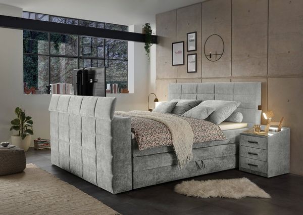 Stella Trading DENVER 6 Boxspringbett 180x200 mit Bettkasten, Schlamm - Bequemes Doppelbett mit 7-Zonen Federkern Matratze und Topper - 202 x 123 x 240 cm (B/H/T)