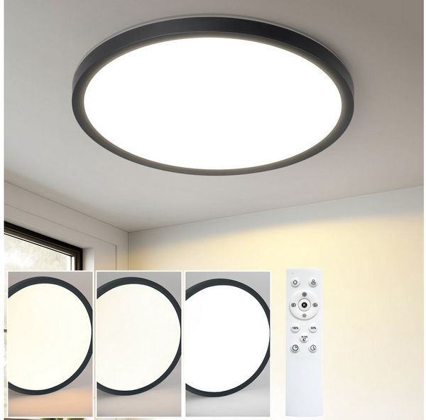 ZMH LED Deckenleuchte Whonzimmer ∅18CM Schwarz/Weiß Schlafzimmerlampe 15W für Küche Flur, Augenschutz, Einfache Installtion, LED fest integriert, 3000/4000/6500K, Dimmbar Flach Deckenlampe