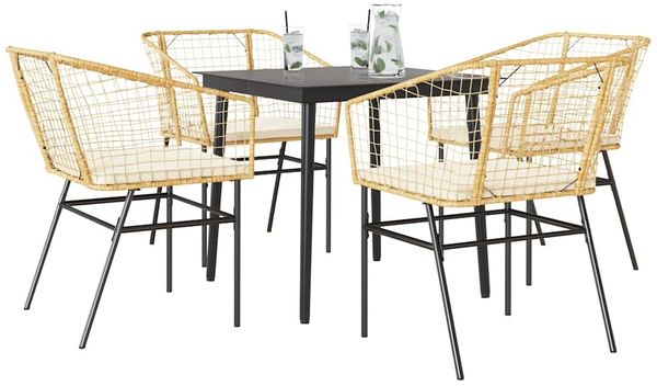 vidaXL 5-tlg. Garten-Essgruppe mit Kissen Braun Poly Rattan Glas 3334507