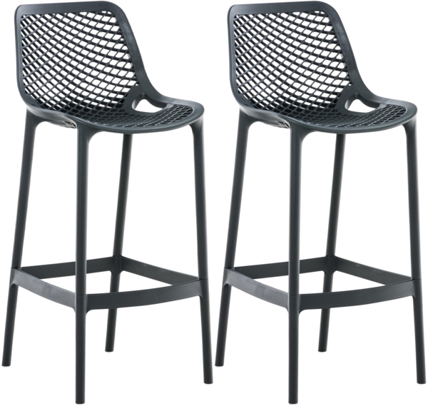 CLP 2er Set Barhocker Air Kunststoff mit Lehne wetterfest UV-beständig bis 160 kg,dunkelgrau