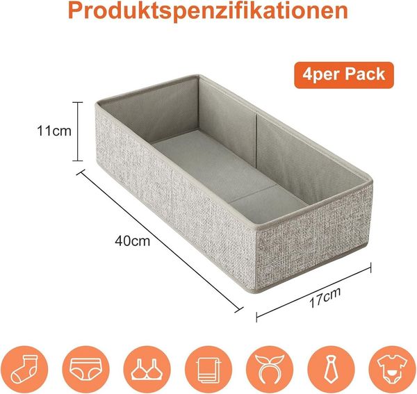 Youyijia Aufbewahrungsbox 4er PCS Schubladen-Organizer aus Stoff – Faltbare Aufbewahrungsboxen