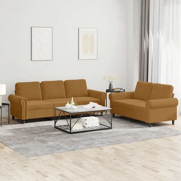 vidaXL 2-tlg. Sofagarnitur mit Kissen Braun Samt 3202257
