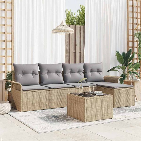 vidaXL Gartensofa-set mit Kissen mit Speicher 6 pcs Beige Poly-Rattan 3353999
