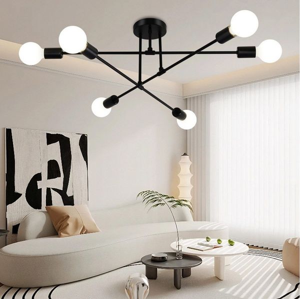 Ophy Kronleuchter Sputnik Kronleuchter, 6‑flammig, Vintage Deckenlampe aus Metall (E27), ohne Leuchtmittel, halbbündige Deckenbeleuchtung, für Esszimmer, Schlafzimmer & Wohnzimmer