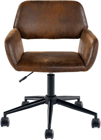 39F FURNITURE DREAM Comfortable Vintage-Style Task Chair – 360-Degree Swivel with Stable Nylon Casters – Swivel & Adjustable Height Function,Brown,61 x 56 x 76-86cm