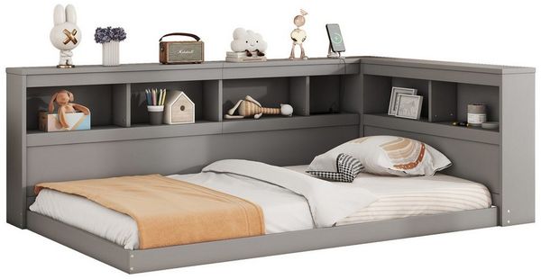 Merax Holzbett, mit Schubladen,Jugendbett mit USB und Steckdose,Einzelbett,90x200cm