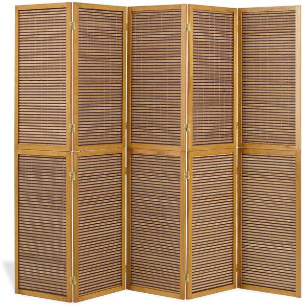 Paravent Raumteiler 5 teilig Holz Trennwand Sichtschutz Braun