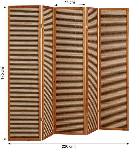 Paravent Raumteiler 5 teilig Holz Trennwand Sichtschutz Braun Bild 3