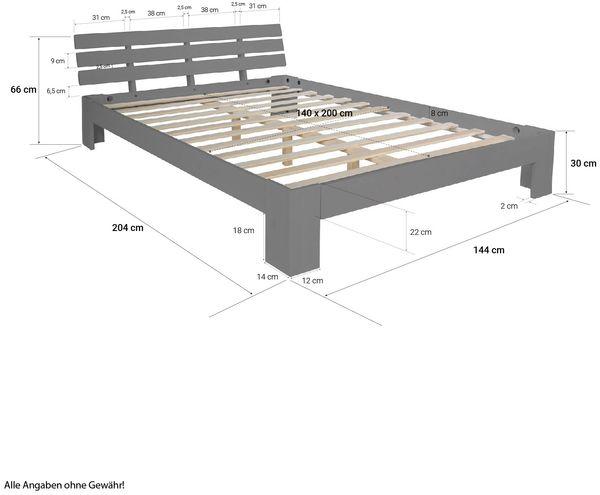 Homestyle4u Futonbett, massives Kiefernholz, Grau, 140x200 cm Bild 4