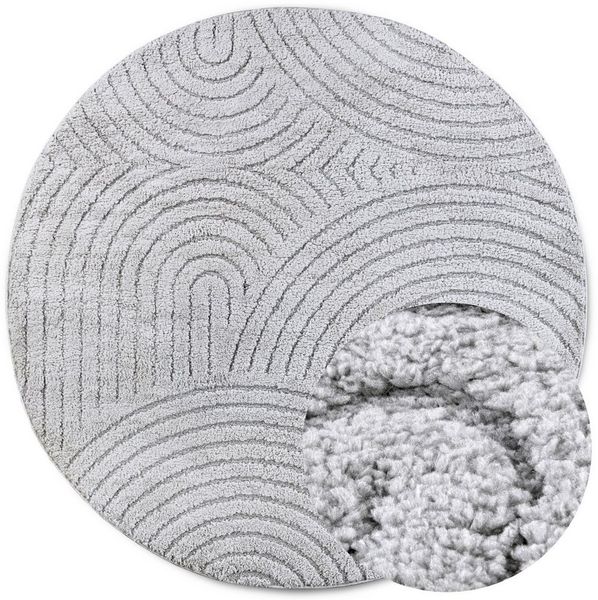 ELLE DECORATION Designteppich Panglao, eckig, rund und Läufer, rechteckig, Höhe: 14 mm, flauschiger uni Kurzflor, Hoch Tief Struktur, modern, Wohnzimmer