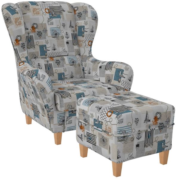 Supellex Sofia Ohrensessel mit Hocker | Design Patchwork Côte D'Azur