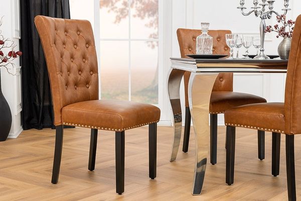 riess-ambiente Esszimmerstuhl CASTLE braun/schwarz - Kunstleder, Holz-Beine, mit Ziernieten (Einzelartikel, 1 St), Barock & Chesterfield-Kombination - ideal für Küche & Esszimmer