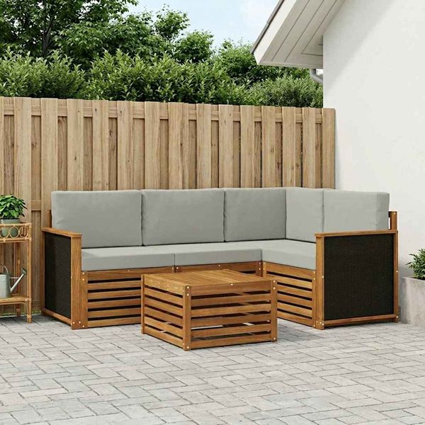 vidaXL Outdoor-Sofagarnitur 5 pcs Natürlich und Hellgrau 3384312