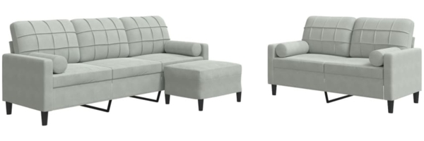 vidaXL 3-tlg. Sofagarnitur mit Kissen und Nackenrollen Hellgrau Samt 3278421