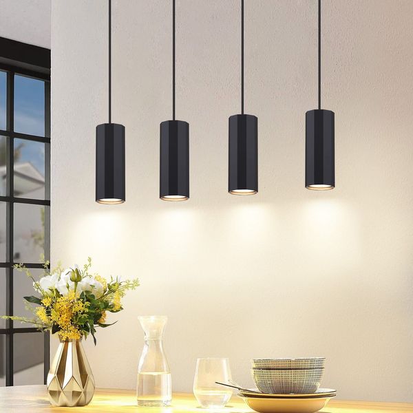 ZMH Schwarze Metall Pendelleuchte Ø 60 cm GU10 4 flammig Industrial Wohnzimmer Esszimmer Moderne Lampe für Innen Küche Schlafzimmer