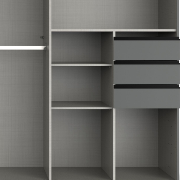 Schwebetürenschrank Kleiderschrank 270 cm 3-türig Schubladen Spiegel Sand Grau Grafit Bild 6