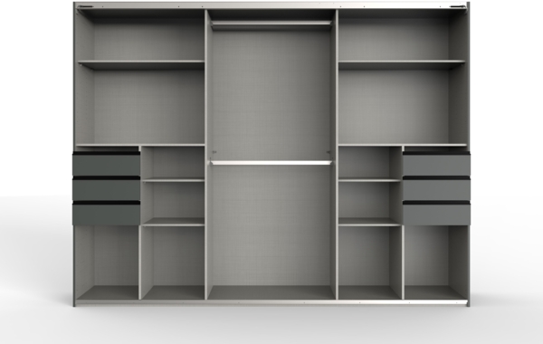 Schwebetürenschrank Kleiderschrank 270 cm 3-türig Schubladen Spiegel Sand Grau Grafit Bild 2