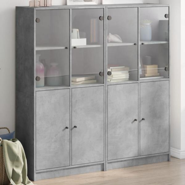 vidaXL Bücherschrank mit Türen Betongrau 136x37x142 cm Holzwerkstoff 3206527