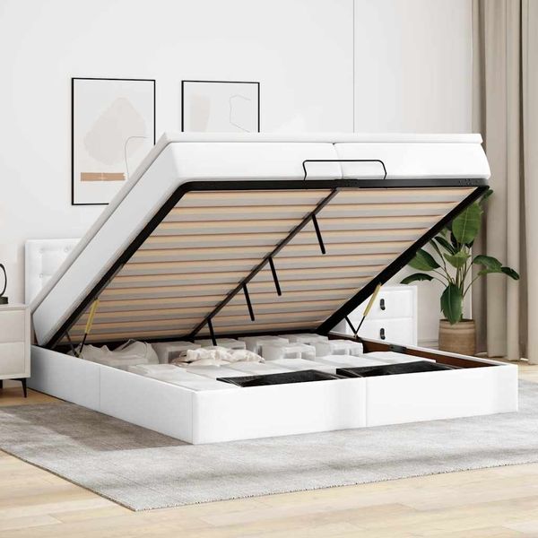 vidaXL Ottoman-Bett mit Matratzen Weiß 200x200 cm Kunstleder 3311324