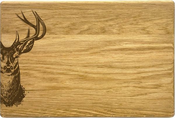 Camolo Frühstücksbrett Vesperbrett mit Hirschkopf Motiv aus Eiche 30 x 20 cm, Holz