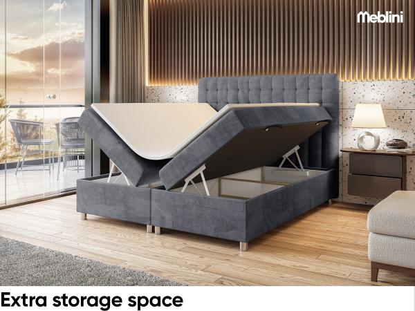 MEBLINI Boxspringbett ASTON 160x200 cm mit Bettkasten - H3/Dunkelgrau Samt Polsterbett - Doppelbett mit Topper & Taschenfederkern-Matratze Bild 5