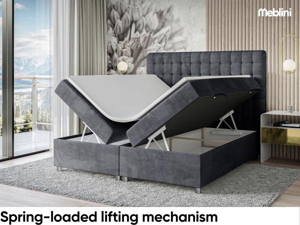MEBLINI Boxspringbett ASTON 160x200 cm mit Bettkasten - H3/Dunkelgrau Samt Polsterbett - Doppelbett mit Topper & Taschenfederkern-Matratze Bild 3