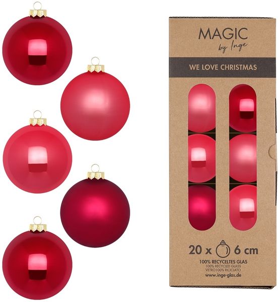Glas Christbaumkugeln Set Ø 6cm, 20 Stück/Box, Pink Mix - Magic by Inge-Glas