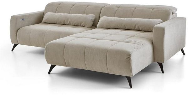 Iwaniccy Ecksofa NIL, Taupe, Feincord, 2 Kopfteilverstellungen, elektrische Sitztiefenverstellung, B 277 x H 108 x T 203 cm