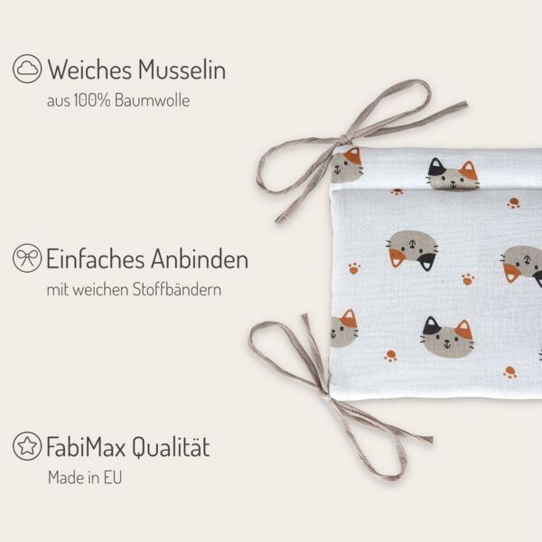FabiMax Bettnestchen Musselin Nestchen für Beistellbetten Boxspring, 2in1 Wendedesign & klassisch, 100% Baumwolle, Made in EU