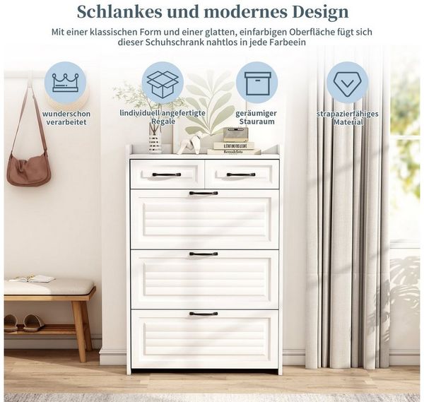 Merax Schuhkipper mit 6 Fächer und 2 Schubladen, Schuhschrank mit drei Klappen,Schuhregal Landhaus Bild 3