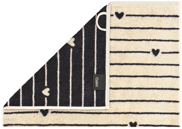 2 Stück Cawö Handtuch 50x100 cm Heart Beats Line basalt Herzen schwarz 6276-37