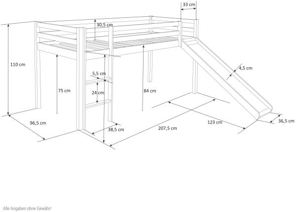 Hochbett mit Matratze, Lattenrost, Rutsche, Tunnel & Vorhang, Holz weiß/pink, 90x200 cm Bild 5