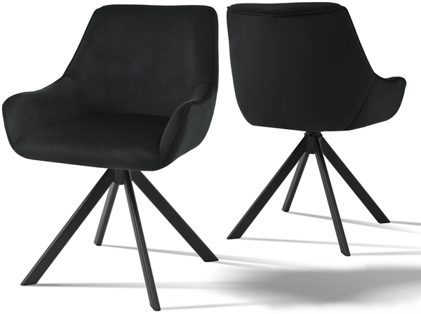 GOEURVANT 1178 Esszimmerstühle 2er-Set, 360° Drehbar, Samt - Schwarz