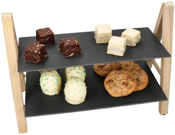 MamboCat Etagere Etagere Erika 2-stöckig Schieferplatten Holz Servier-Regal Buffet, Schiefer