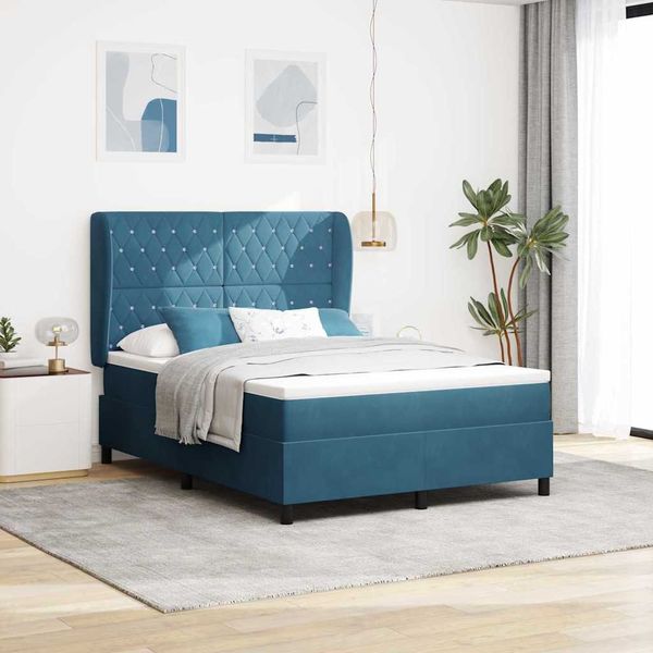 vidaXL Boxspringbett mit Matratze Dunkelblau 190 x 140 cm Samt 3340872