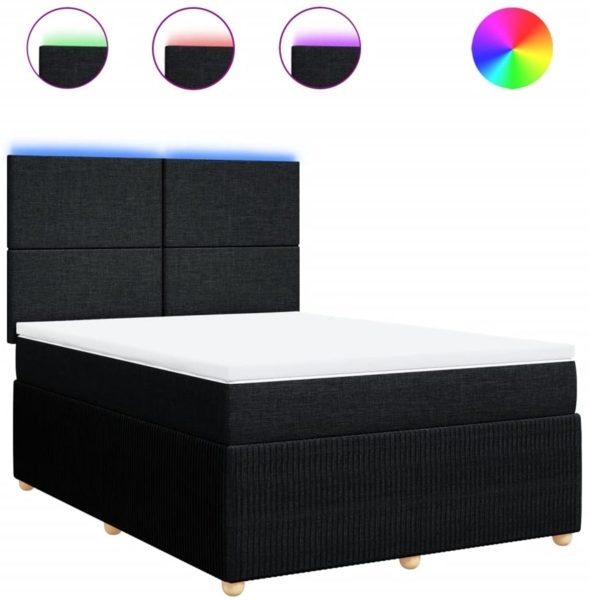 vidaXL Boxspringbett mit Matratze Schwarz 140x190 cm Stoff 3294346